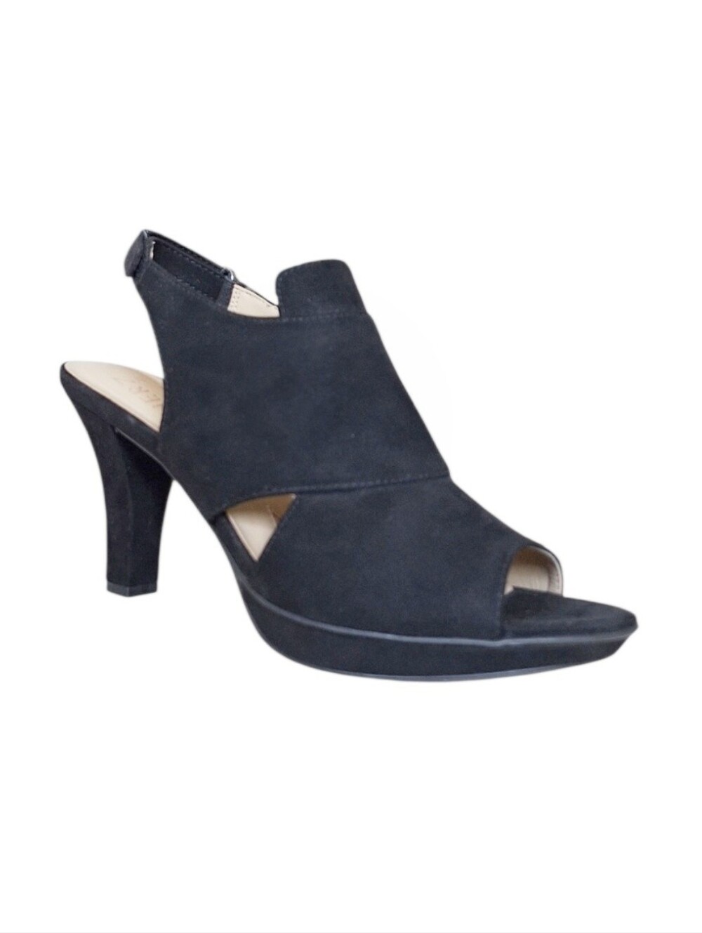 Naturalizer Deborah Black Faux Suede Slingback Peep Toe Heels  7.5